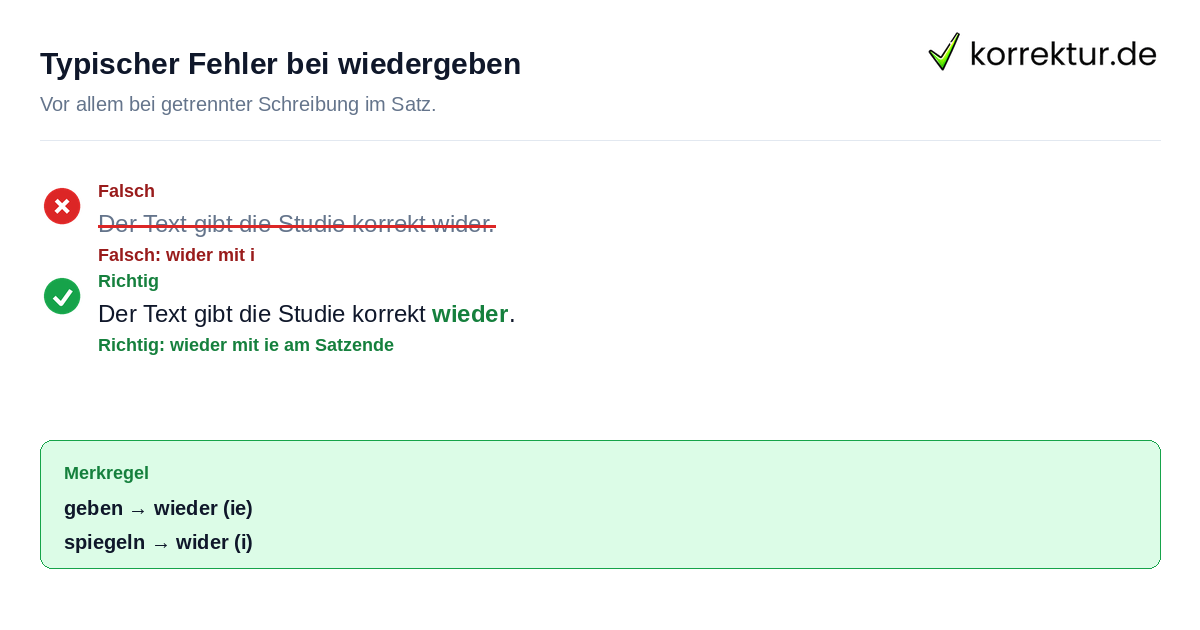 Typischer Fehler bei wiedergeben Rotstift Korrektur: widergeben falsch, wiedergeben richtig geschrieben