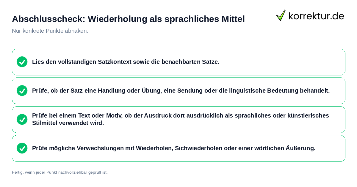 Konkreter Abschlusscheck zu Wiederholung als sprachliches Mittel