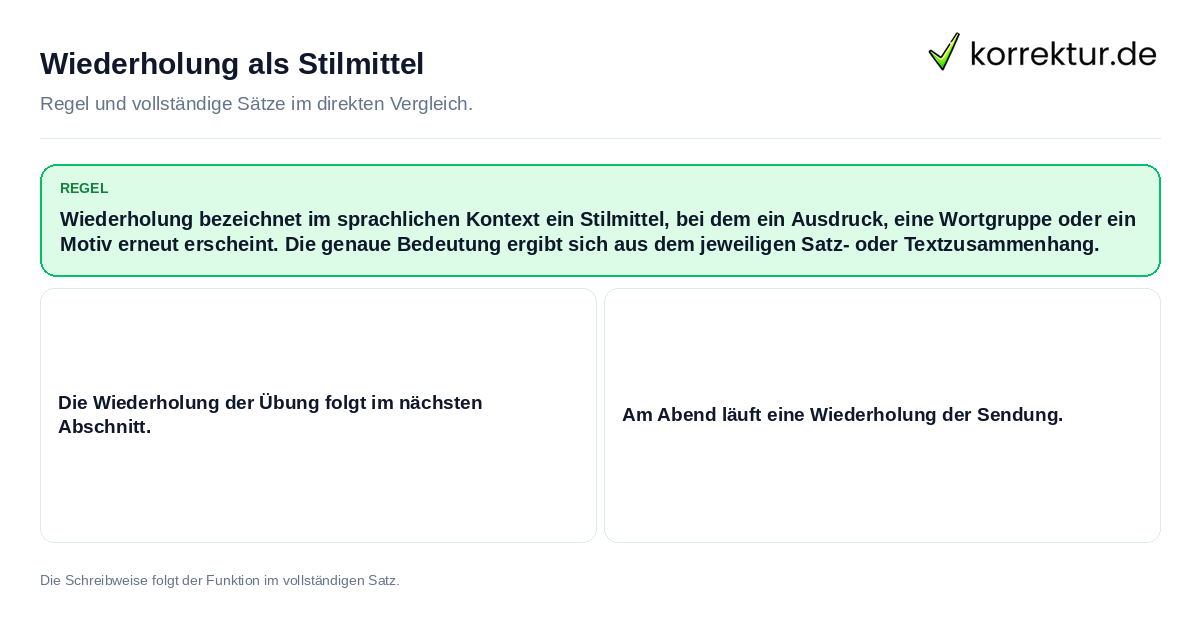Wiederholung als Stilmittel Konkrete Regel und vollständige Beispielsätze zu Wiederholung als Stilmittel