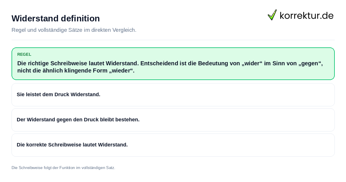 Widerstand definition Konkrete Regel und vollständige Beispielsätze zu Widerstand definition