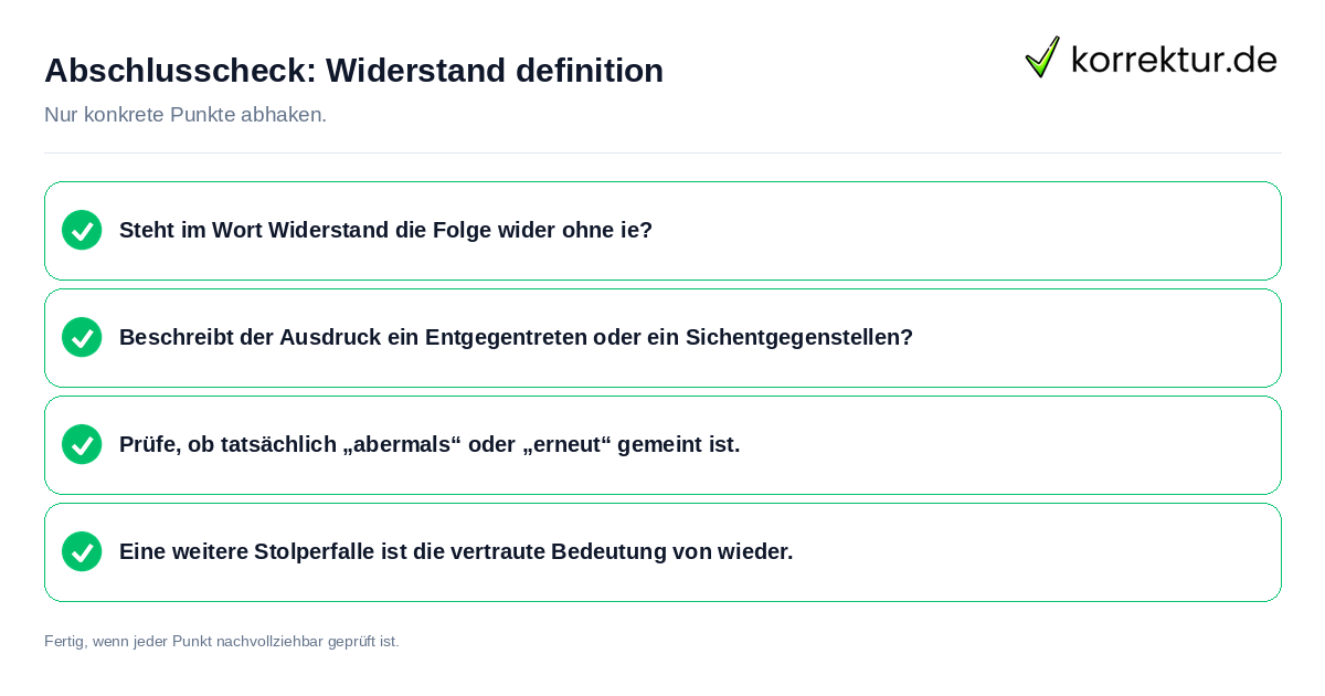 Konkreter Abschlusscheck zu Widerstand definition