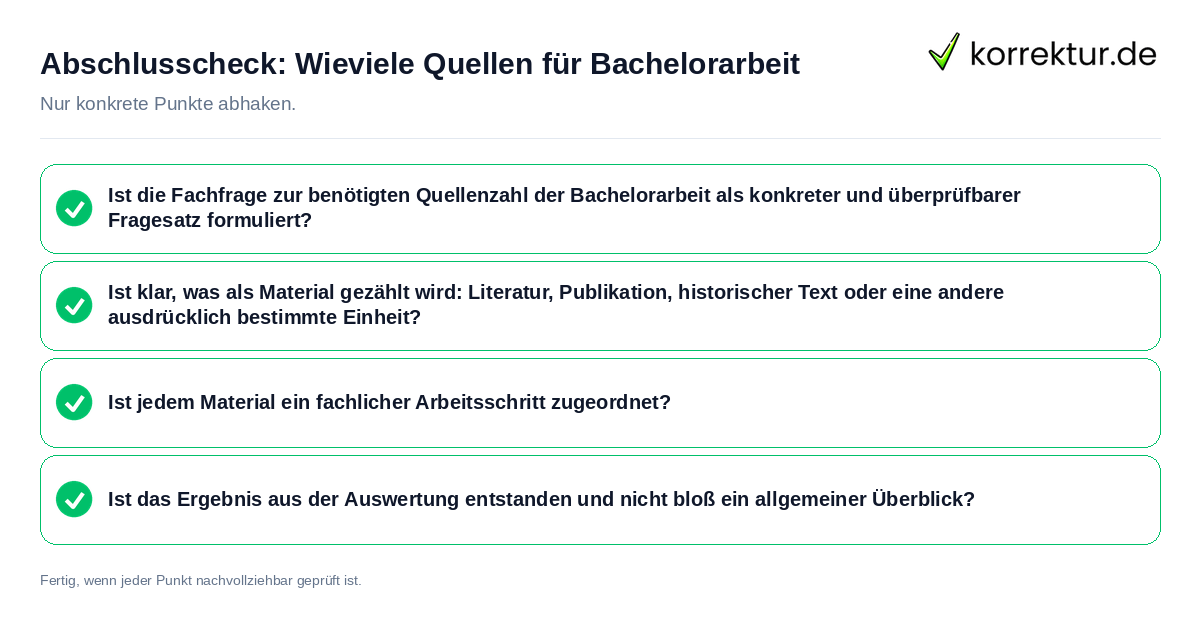 Konkreter Abschlusscheck zu Wieviele Quellen für Bachelorarbeit