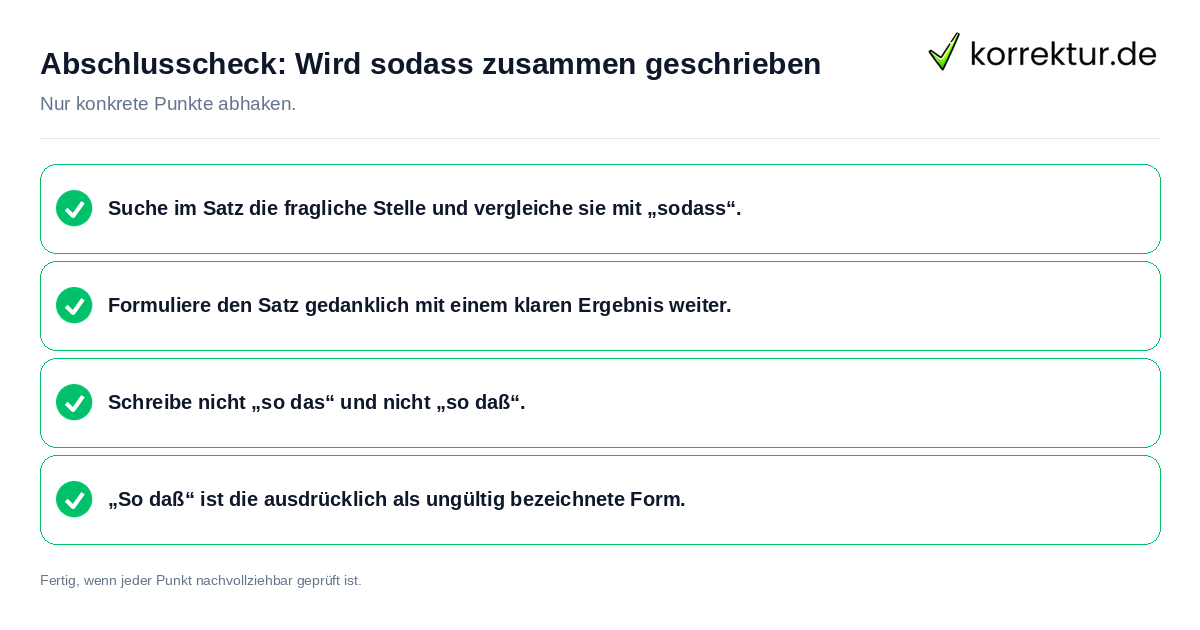 Konkreter Abschlusscheck zu Wird sodass zusammen geschrieben