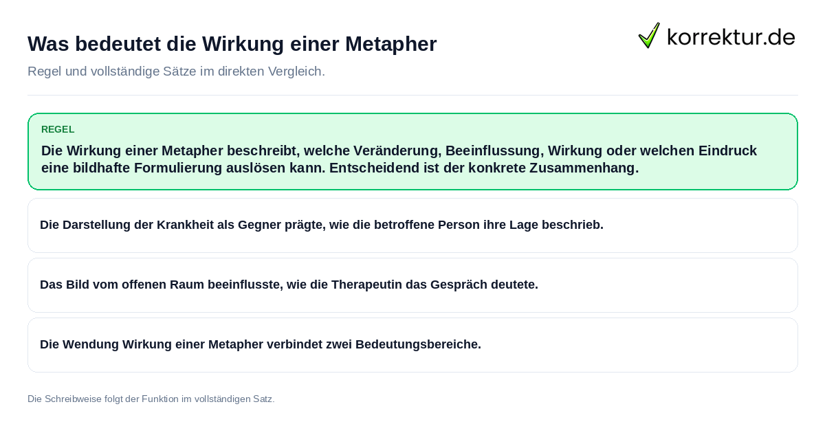 Konkrete Regel und vollständige Beispielsätze zu Was bedeutet die Wirkung einer Metapher