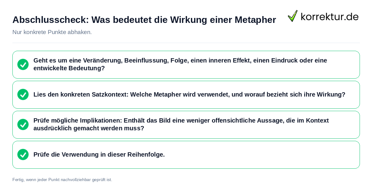 Konkreter Abschlusscheck zu Was bedeutet die Wirkung einer Metapher