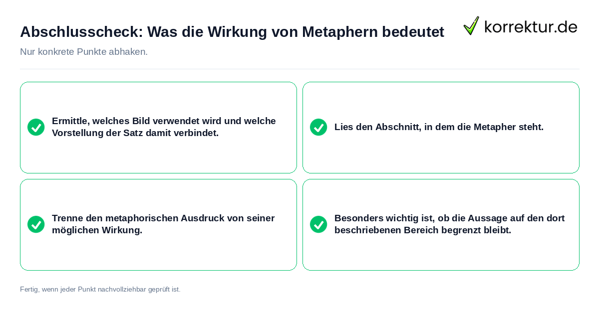 Konkreter Abschlusscheck zu Was die Wirkung von Metaphern bedeutet