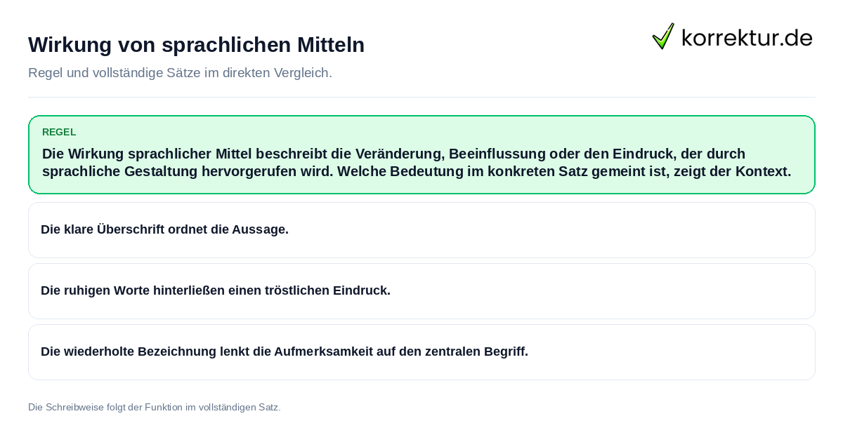 Wirkung von sprachlichen Mitteln Konkrete Regel und vollständige Beispielsätze zu Wirkung von sprachlichen Mitteln