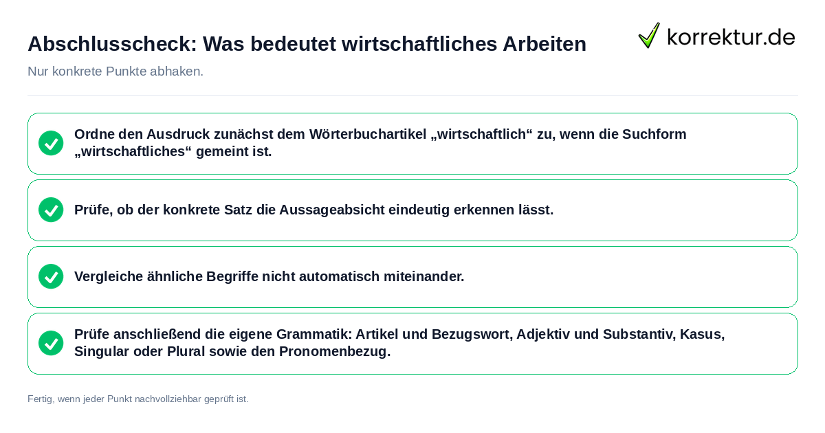 Abschlusscheck: Was bedeutet wirtschaftliches Arbeiten Konkreter Abschlusscheck zu Was bedeutet wirtschaftliches Arbeiten