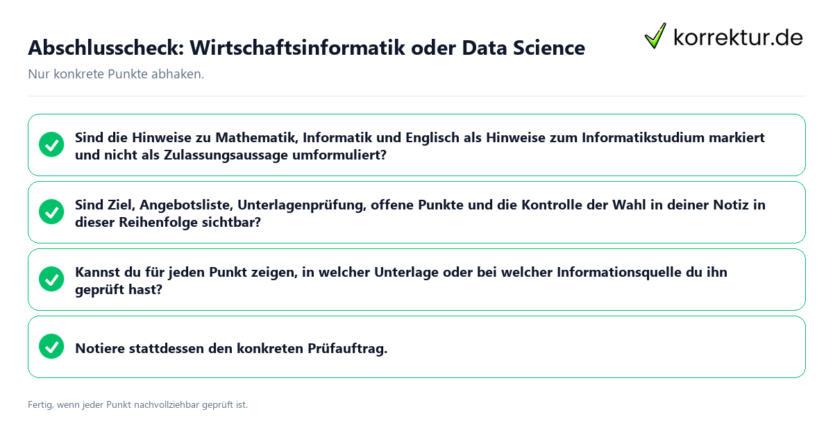 Konkreter Abschlusscheck zu Wirtschaftsinformatik oder Data Science