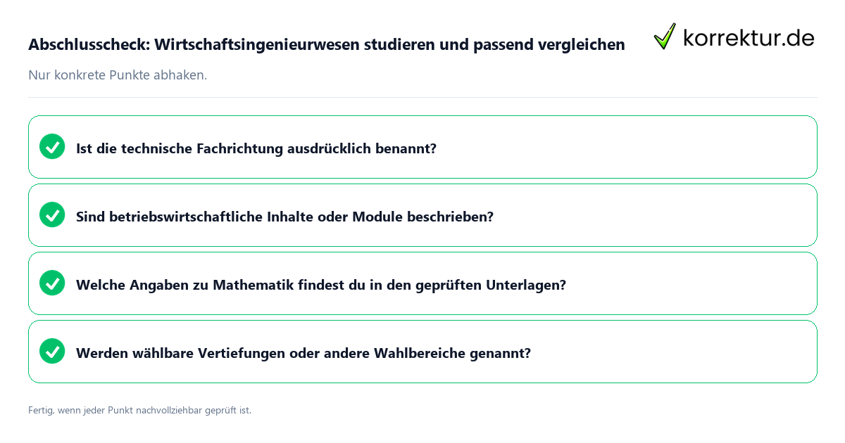 Konkreter Abschlusscheck zu Wirtschaftsingenieurwesen studieren und passend vergleichen