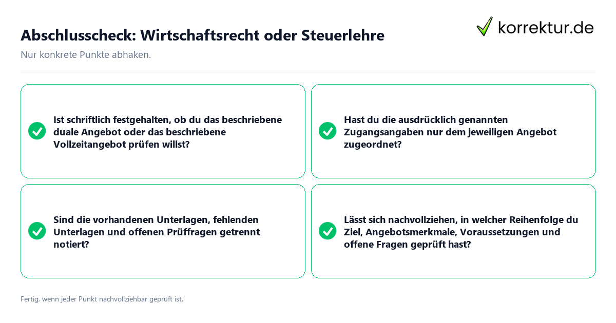 Abschlusscheck: Wirtschaftsrecht oder Steuerlehre Konkreter Abschlusscheck zu Wirtschaftsrecht oder Steuerlehre