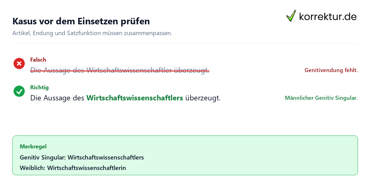 Kasus vor dem Einsetzen prüfen Wirtschaftswissenschaftler gendergerecht und korrekt formulieren: Kasus prüfen