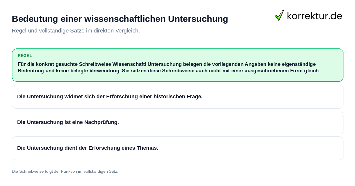 Bedeutung einer wissenschaftlichen Untersuchung Konkrete Regel und vollständige Beispielsätze zu Bedeutung einer wissenschaftlichen Untersuchung