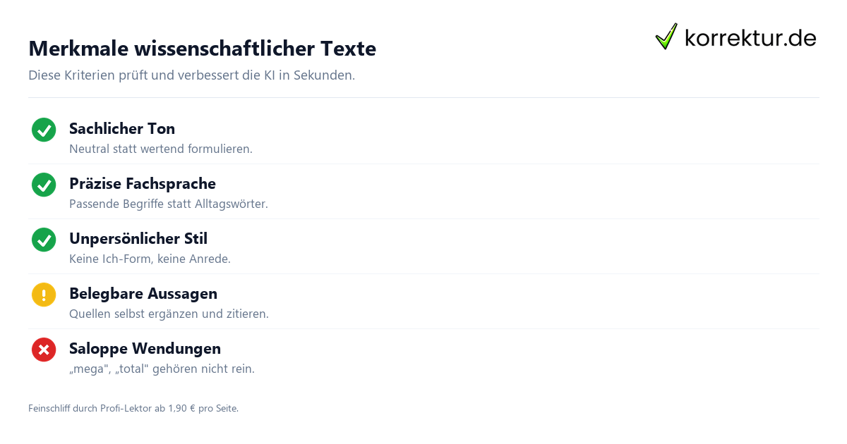 Merkmale wissenschaftlicher Texte Text wissenschaftlich formulieren mit KI online: Merkmale eines akademischen Stils