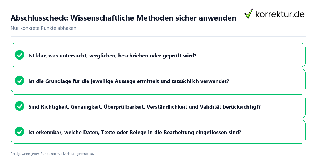 Konkreter Abschlusscheck zu Wissenschaftliche Methoden sicher anwenden