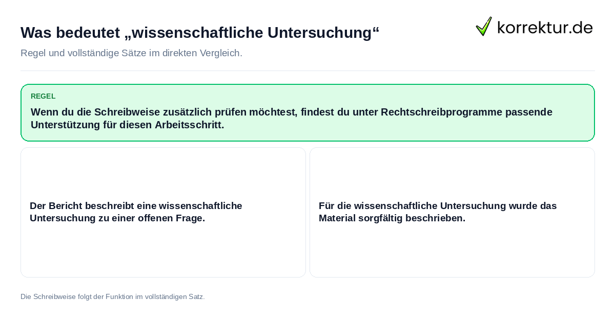 Konkrete Regel und vollständige Beispielsätze zu Was bedeutet „wissenschaftliche Untersuchung“