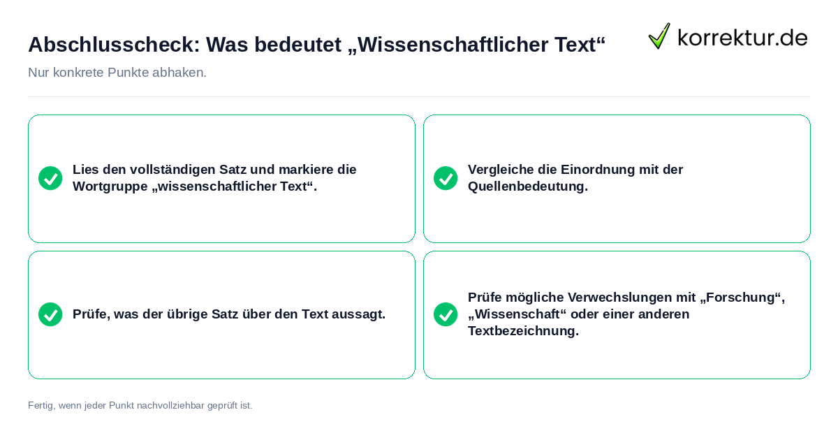 Konkreter Abschlusscheck zu Was bedeutet „Wissenschaftlicher Text“