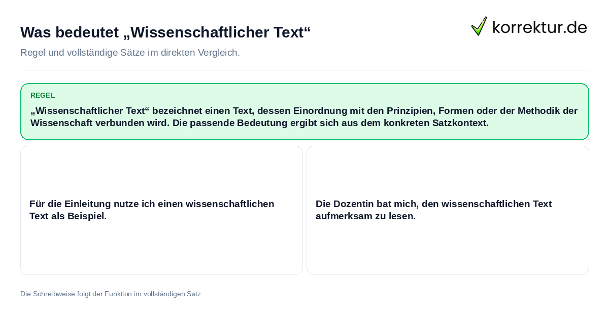 Konkrete Regel und vollständige Beispielsätze zu Was bedeutet „Wissenschaftlicher Text“