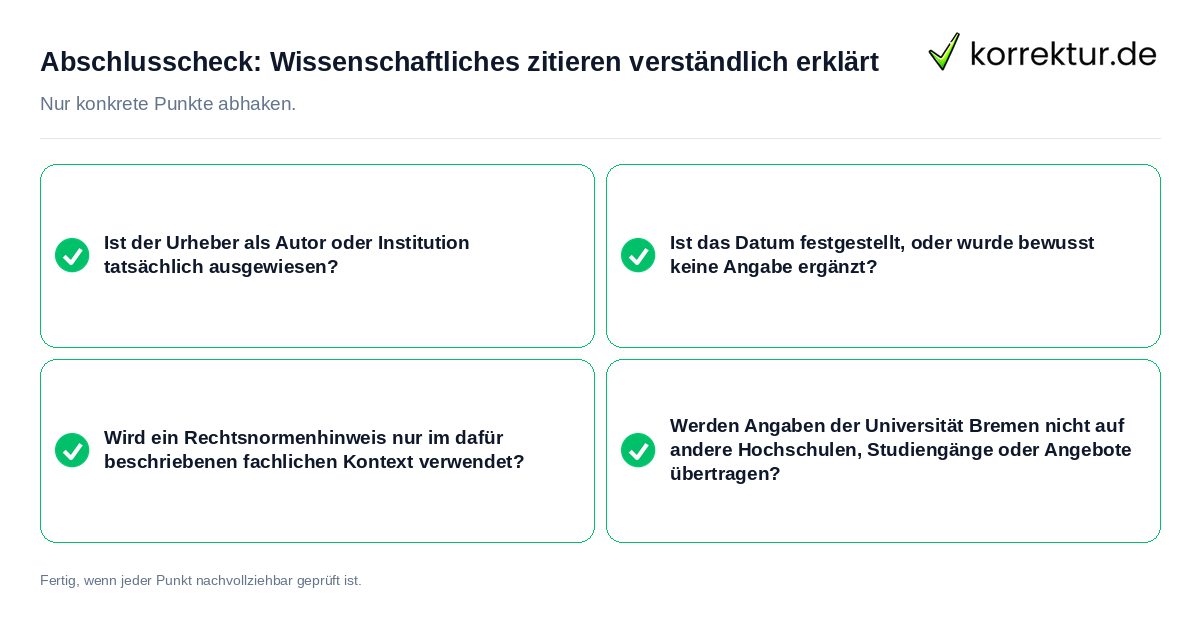 Konkreter Abschlusscheck zu Wissenschaftliches zitieren verständlich erklärt