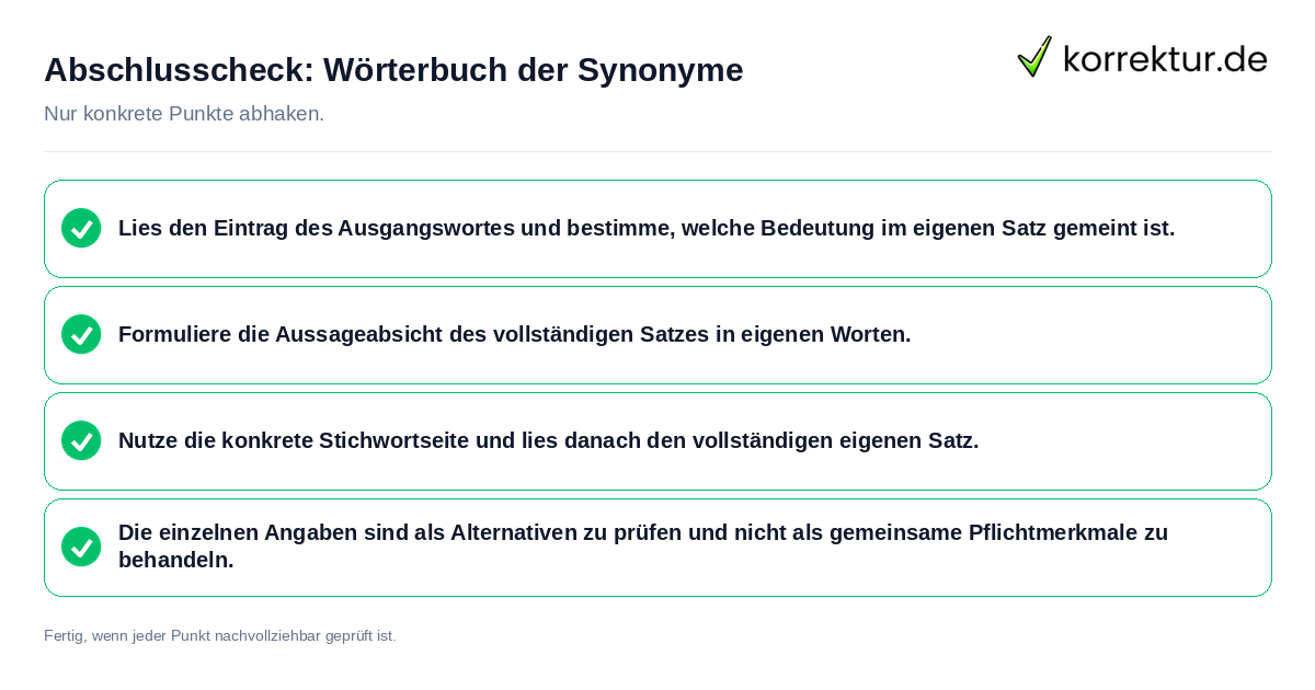 Abschlusscheck: Wörterbuch der Synonyme Konkreter Abschlusscheck zu Wörterbuch der Synonyme