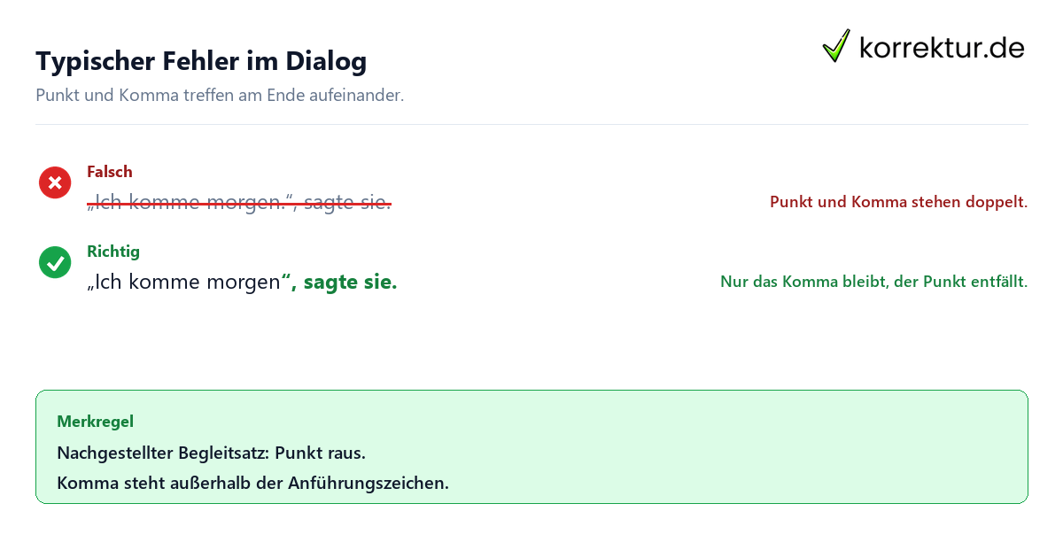 Typischer Fehler im Dialog Wörtliche Rede Rotstift Beispiel: Punkt und Komma treffen falsch aufeinander