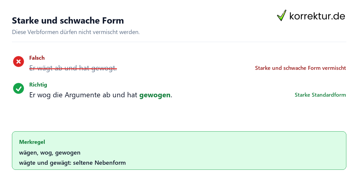 Wog oder wägte, typische Fehler bei der Konjugation von wägen