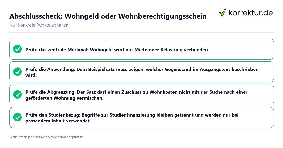 Konkreter Abschlusscheck zu Wohngeld oder Wohnberechtigungsschein