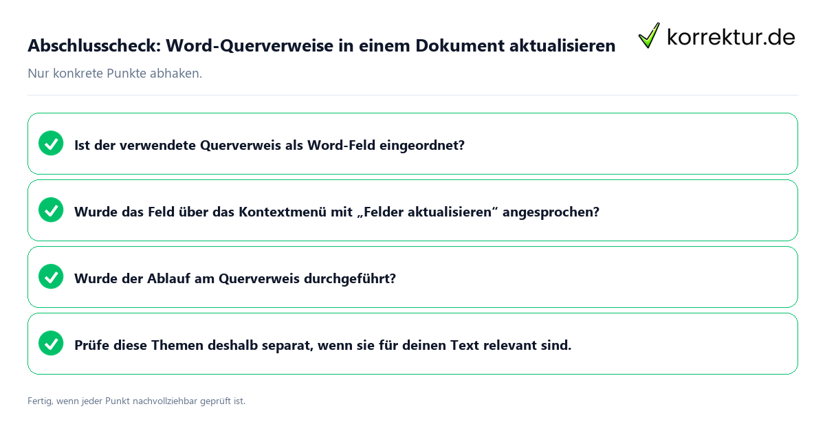 Konkreter Abschlusscheck zu Word-Querverweise in einem Dokument aktualisieren