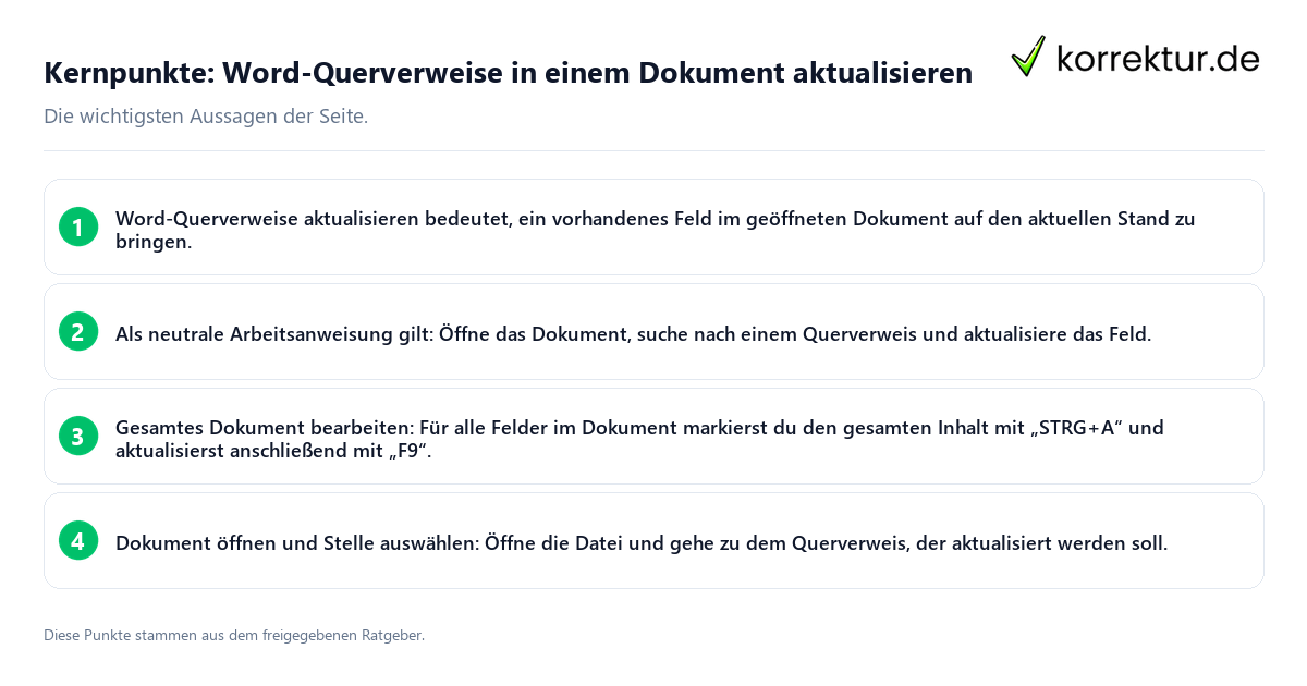 Konkrete Kernpunkte zu Word-Querverweise in einem Dokument aktualisieren