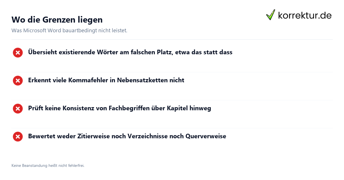 Wo die Grenzen liegen Die Rechtschreibprüfung in Word und ihre Grenzen: Grenzen im Überblick