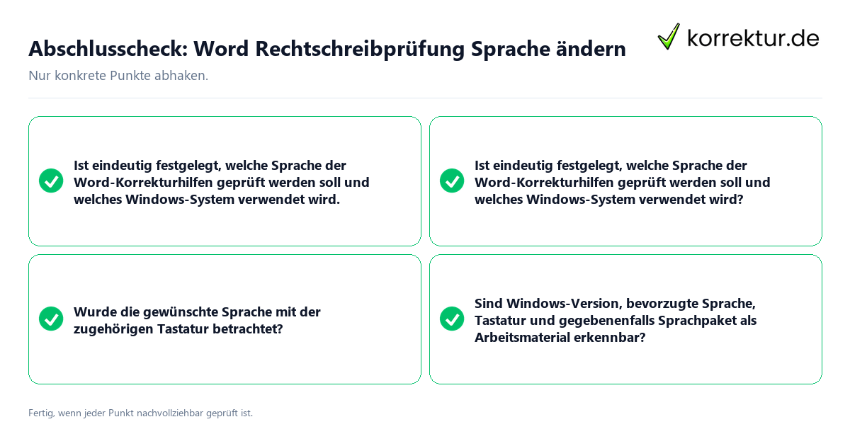 Abschlusscheck: Word Rechtschreibprüfung Sprache ändern Konkreter Abschlusscheck zu Word Rechtschreibprüfung Sprache ändern