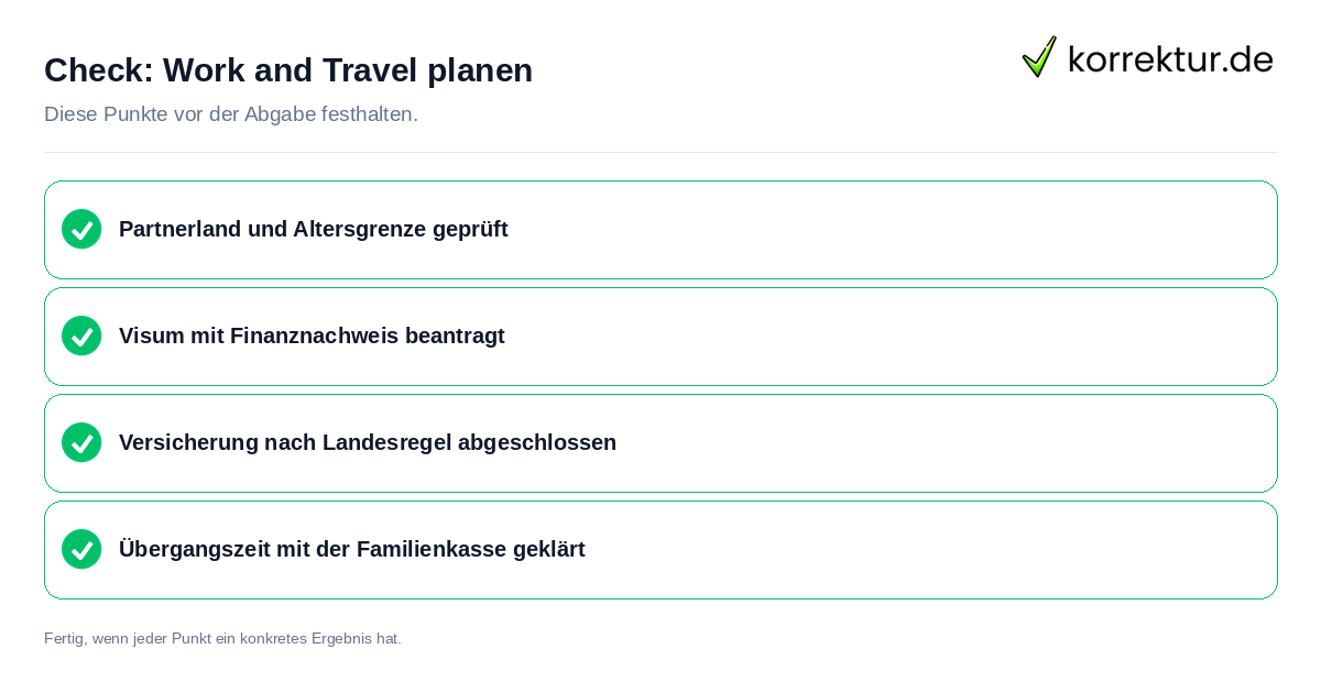 Check: Work and Travel planen Work and Travel planen: Prüfliste mit vier Punkten
