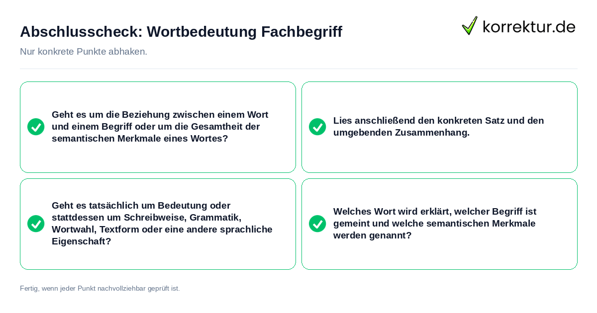 Konkreter Abschlusscheck zu Wortbedeutung Fachbegriff