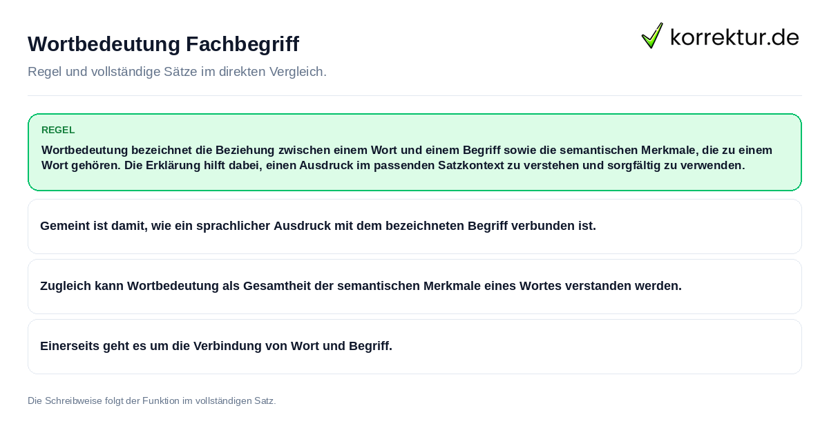 Konkrete Regel und vollständige Beispielsätze zu Wortbedeutung Fachbegriff