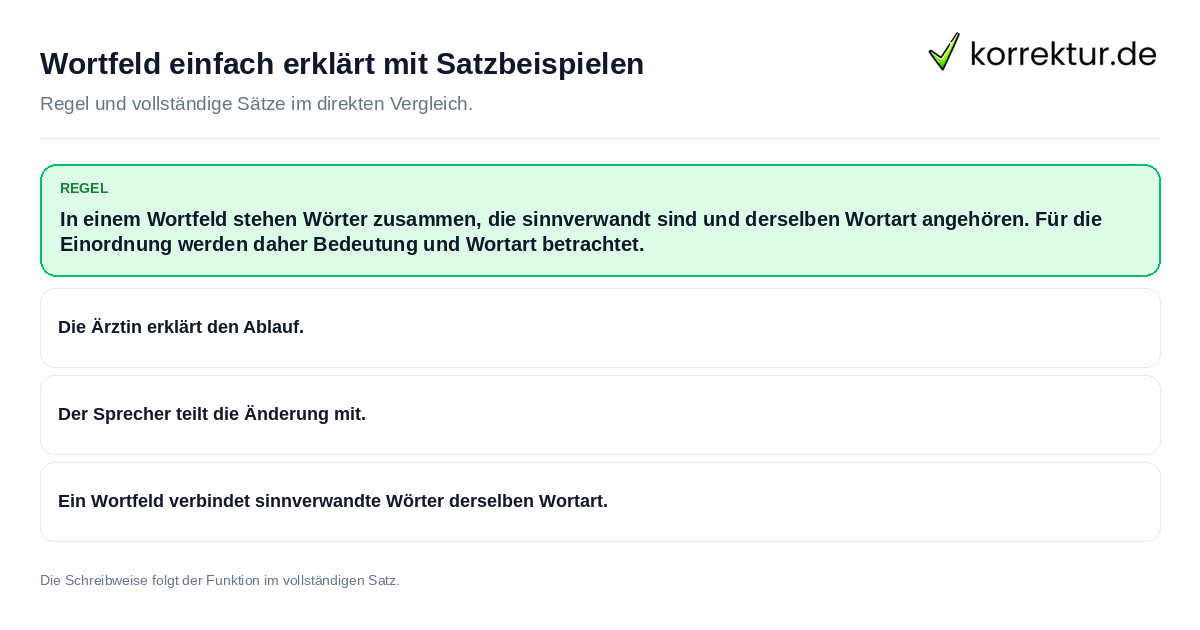 Konkrete Regel und vollständige Beispielsätze zu Wortfeld einfach erklärt mit Satzbeispielen