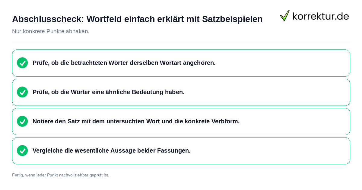 Konkreter Abschlusscheck zu Wortfeld einfach erklärt mit Satzbeispielen