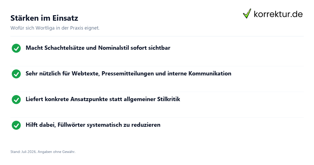 Stärken im Einsatz Wortliga Textanalyse im Test für verständliche Texte: Stärken im Überblick