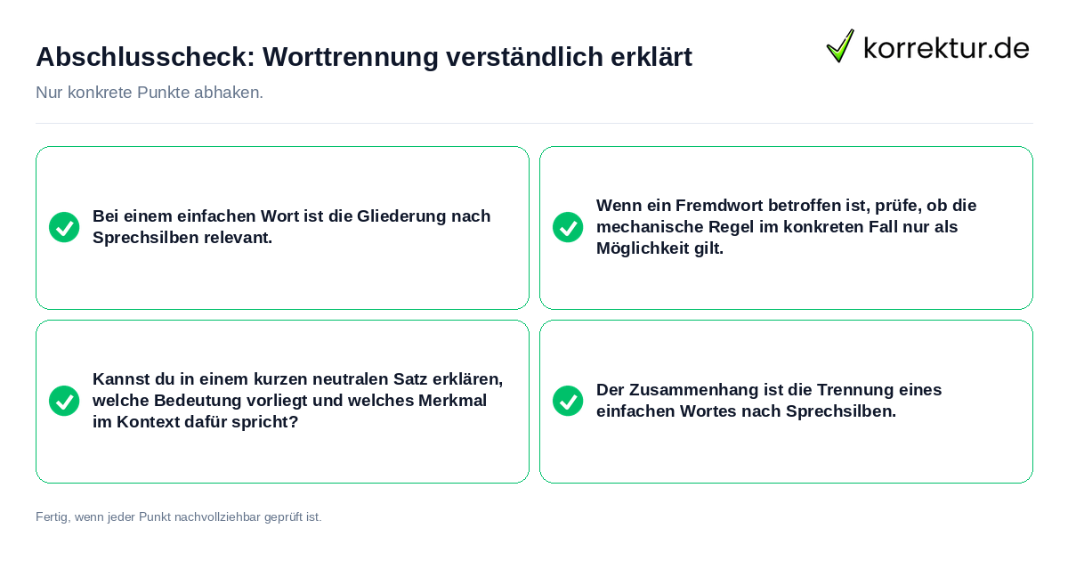 Konkreter Abschlusscheck zu Worttrennung verständlich erklärt