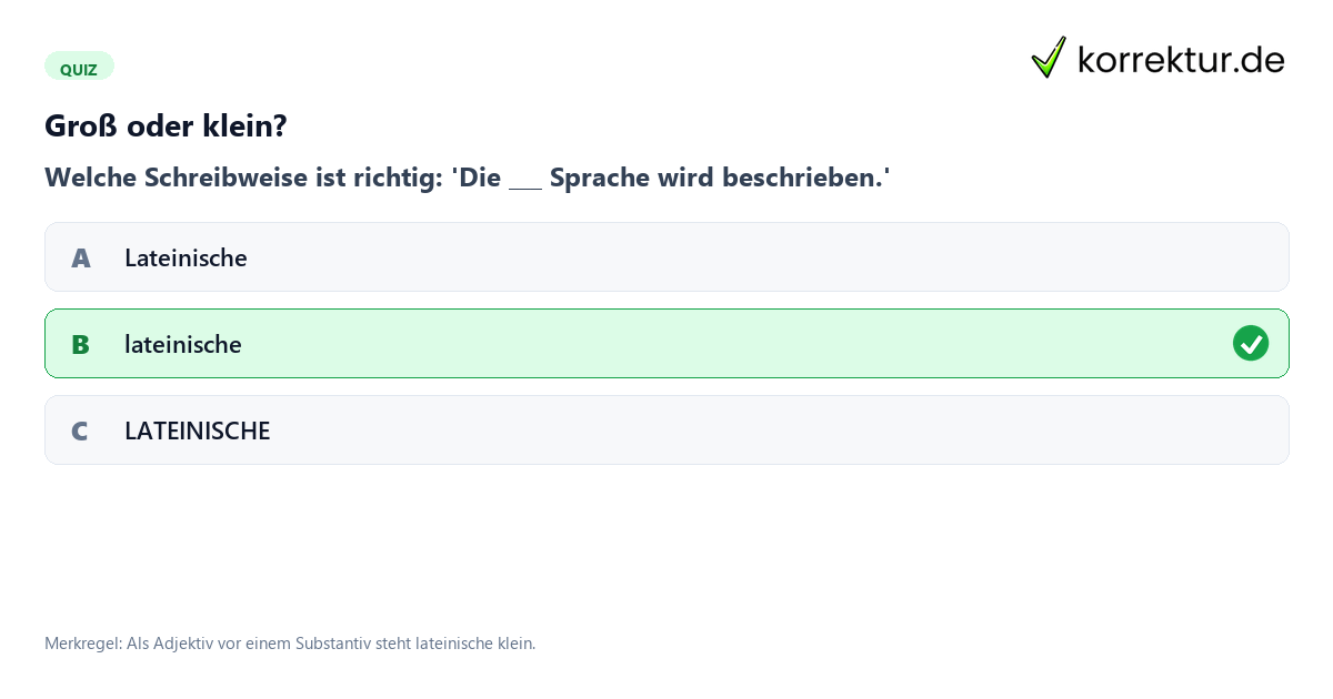 Quiz Groß oder Kleinschreibung von lateinisch