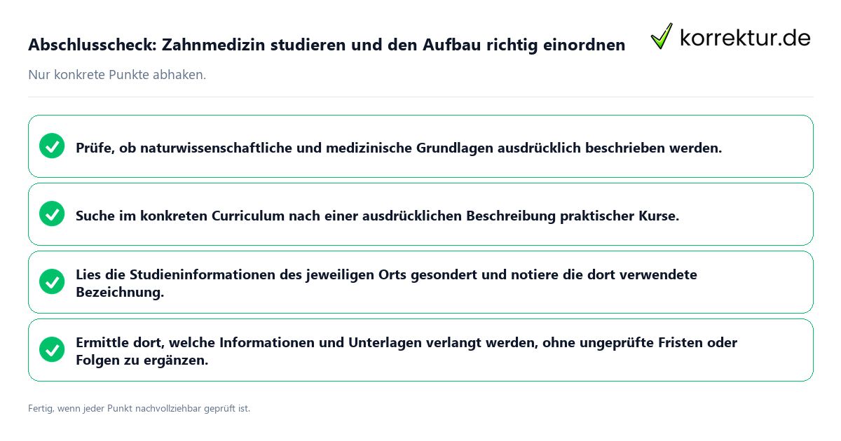 Konkreter Abschlusscheck zu Zahnmedizin studieren und den Aufbau richtig einordnen