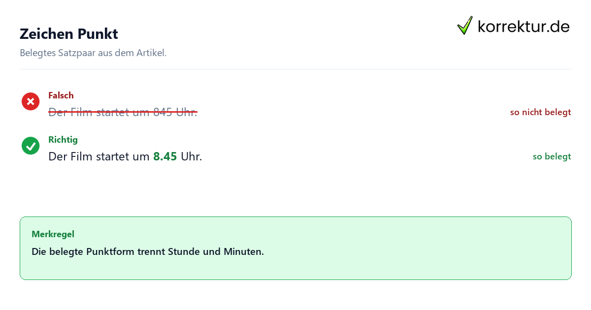 Falsches und richtiges Satzbeispiel zu Zeichen Punkt