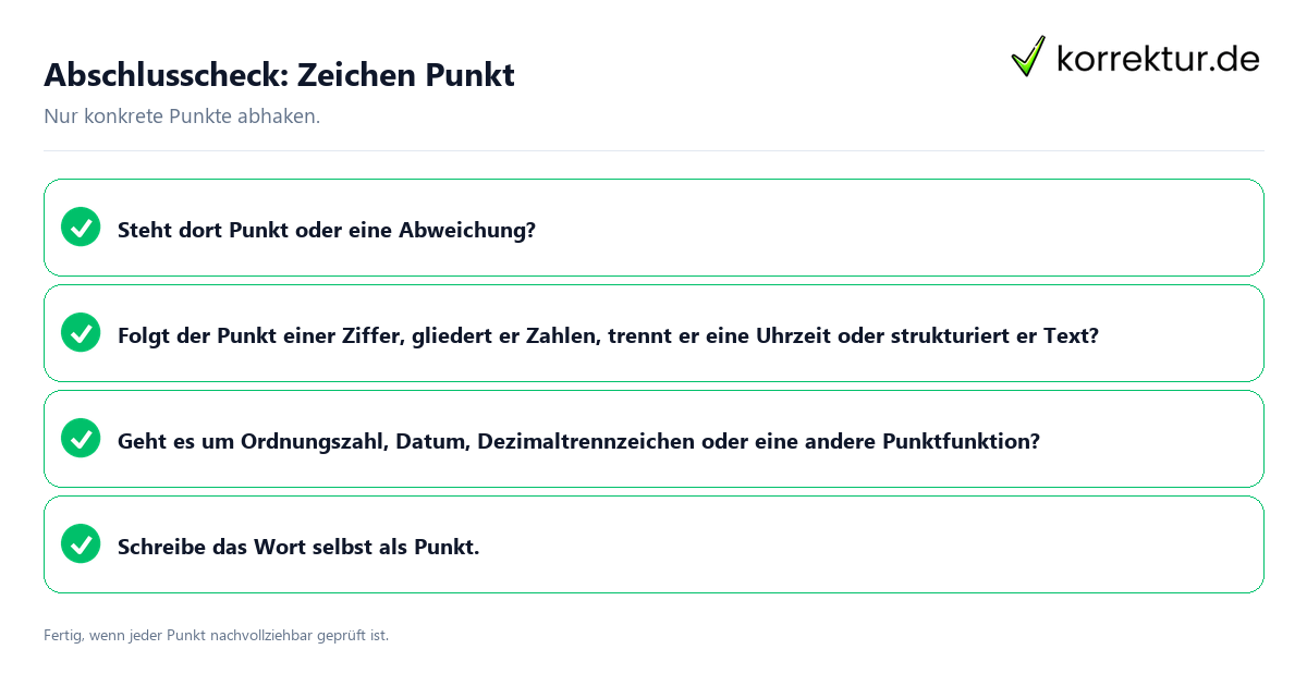 Konkreter Abschlusscheck zu Zeichen Punkt