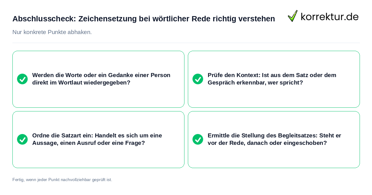 Abschlusscheck: Zeichensetzung bei wörtlicher Rede richtig verstehen Konkreter Abschlusscheck zu Zeichensetzung bei wörtlicher Rede richtig verstehen