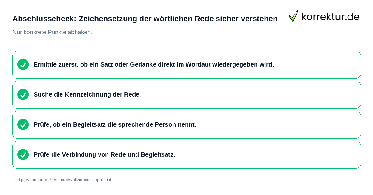 Abschlusscheck: Zeichensetzung der wörtlichen Rede sicher verstehen Konkreter Abschlusscheck zu Zeichensetzung der wörtlichen Rede sicher verstehen