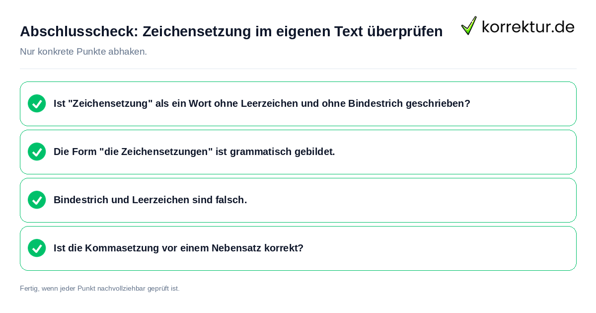 Konkreter Abschlusscheck zu Zeichensetzung im eigenen Text überprüfen