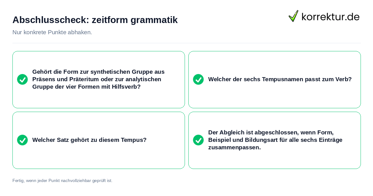 Konkreter Abschlusscheck zu zeitform grammatik