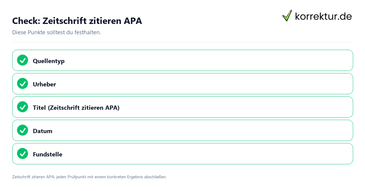 Zeitschrift zitieren APA mit einer themenspezifischen Checkliste