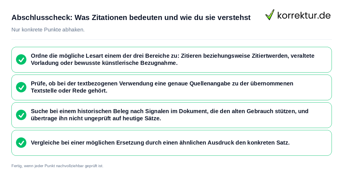 Konkreter Abschlusscheck zu Was Zitationen bedeuten und wie du sie verstehst
