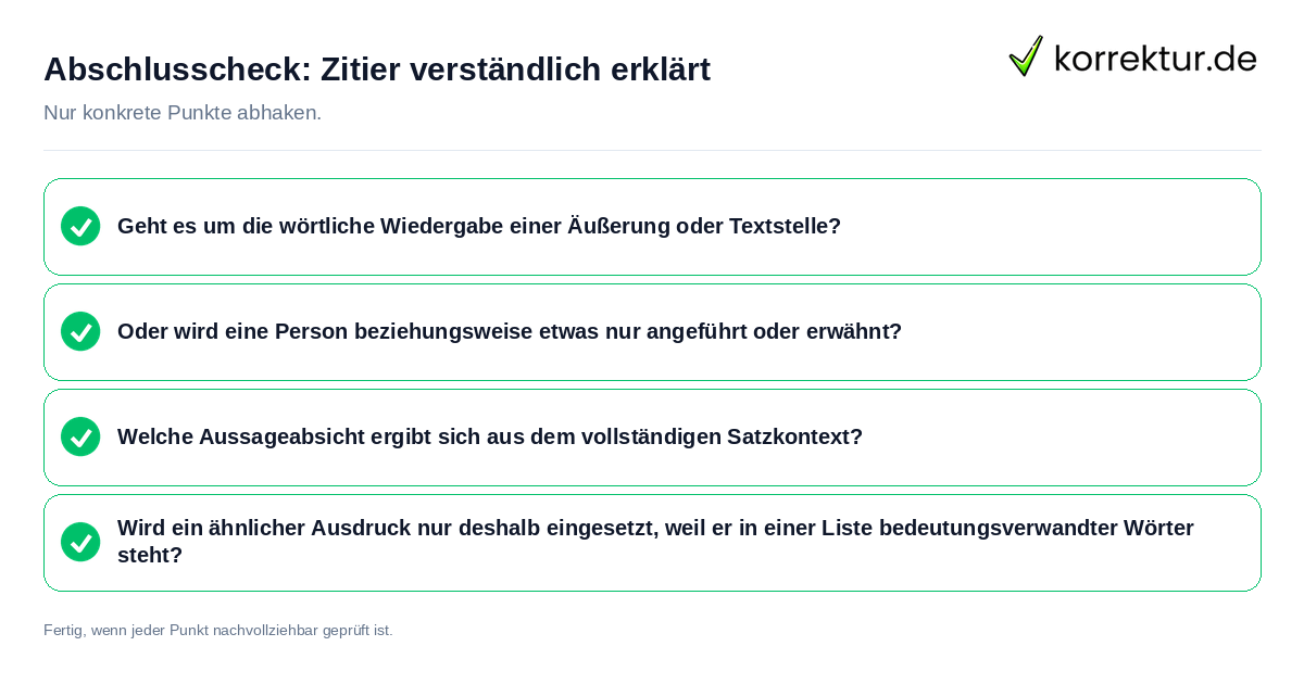 Konkreter Abschlusscheck zu Zitier verständlich erklärt