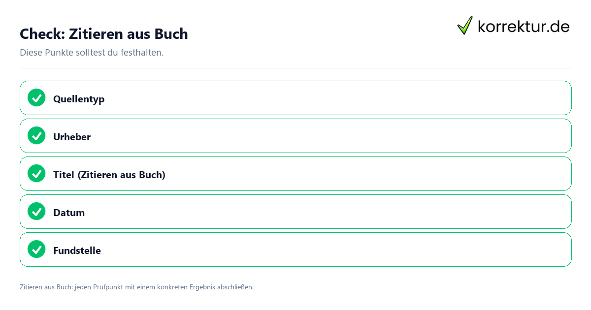 Check: Zitieren aus Buch Zitieren aus Buch mit einer themenspezifischen Checkliste